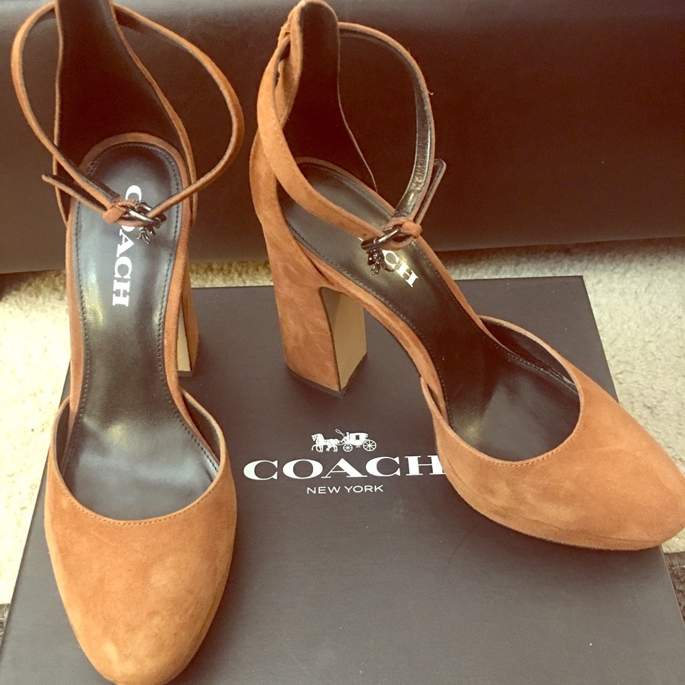 Coach “Chrystie” Lux Suede Saddle Heel